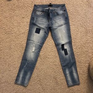 Patchwork/distressed denim. Super cute!!